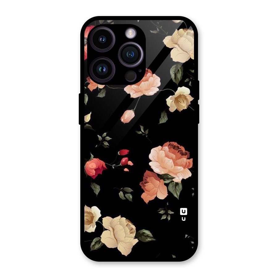 Black Artistic Floral Glass Back Case for iPhone 14 Pro Max