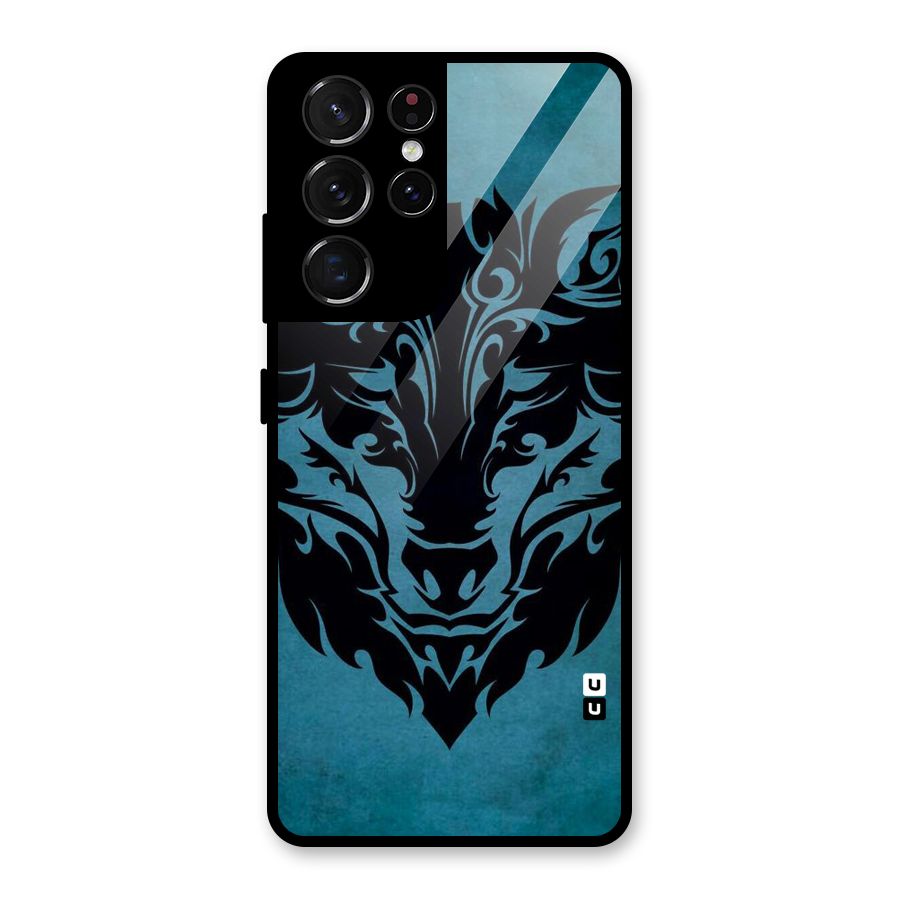 Black Artistic Wolf Glass Back Case for Galaxy S21 Ultra 5G