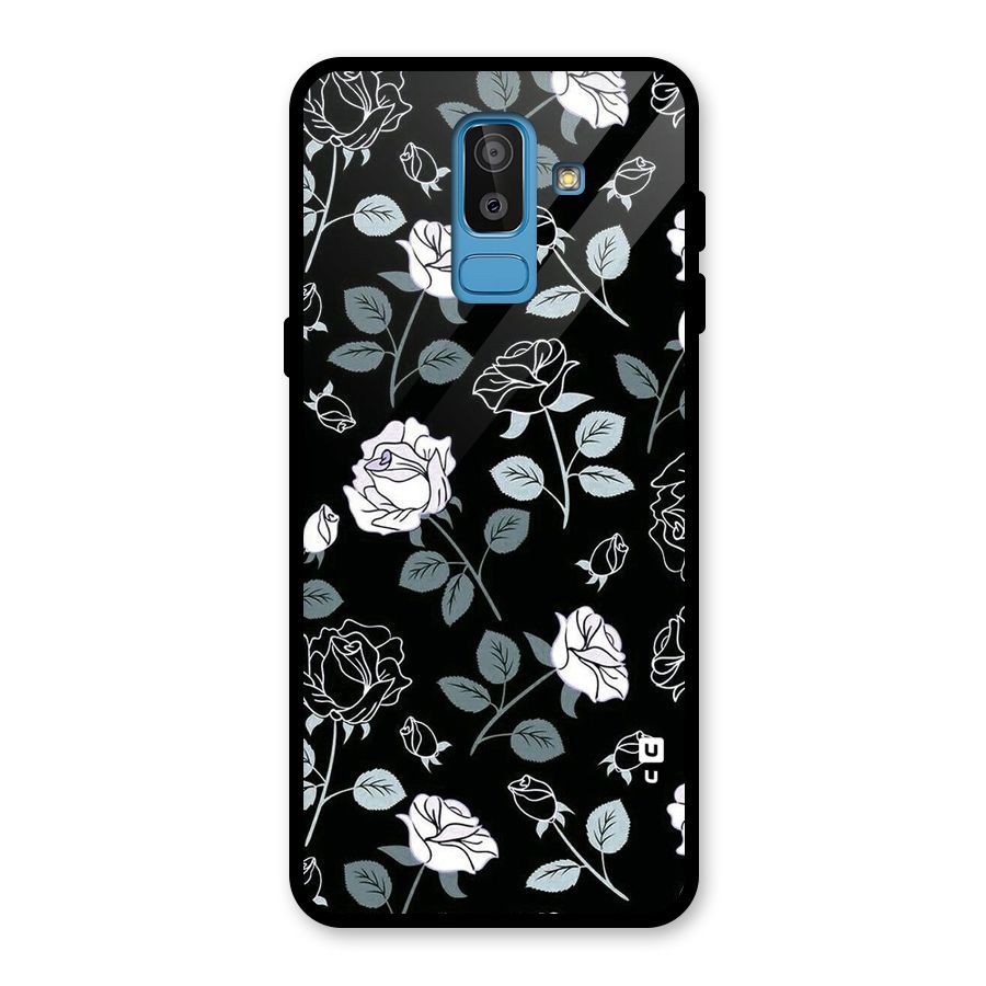 Black Artsy Bloom Glass Back Case for Galaxy J8