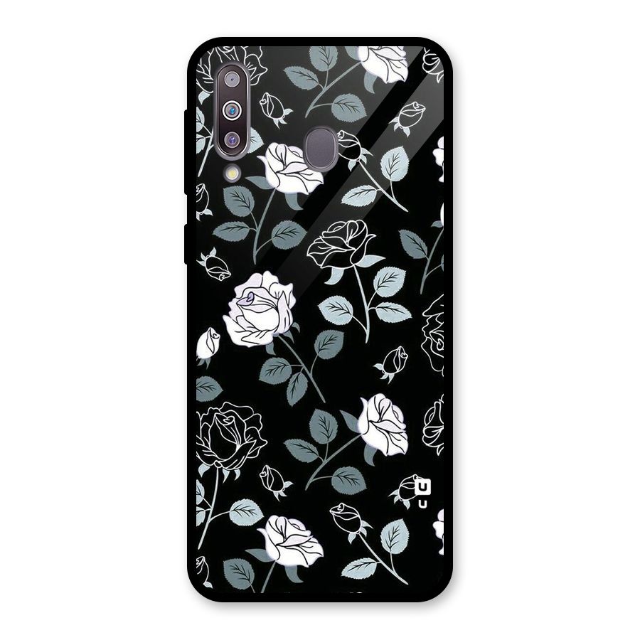 Black Artsy Bloom Glass Back Case for Galaxy M30