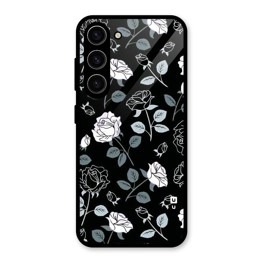 Black Artsy Bloom Glass Back Case for Galaxy S23