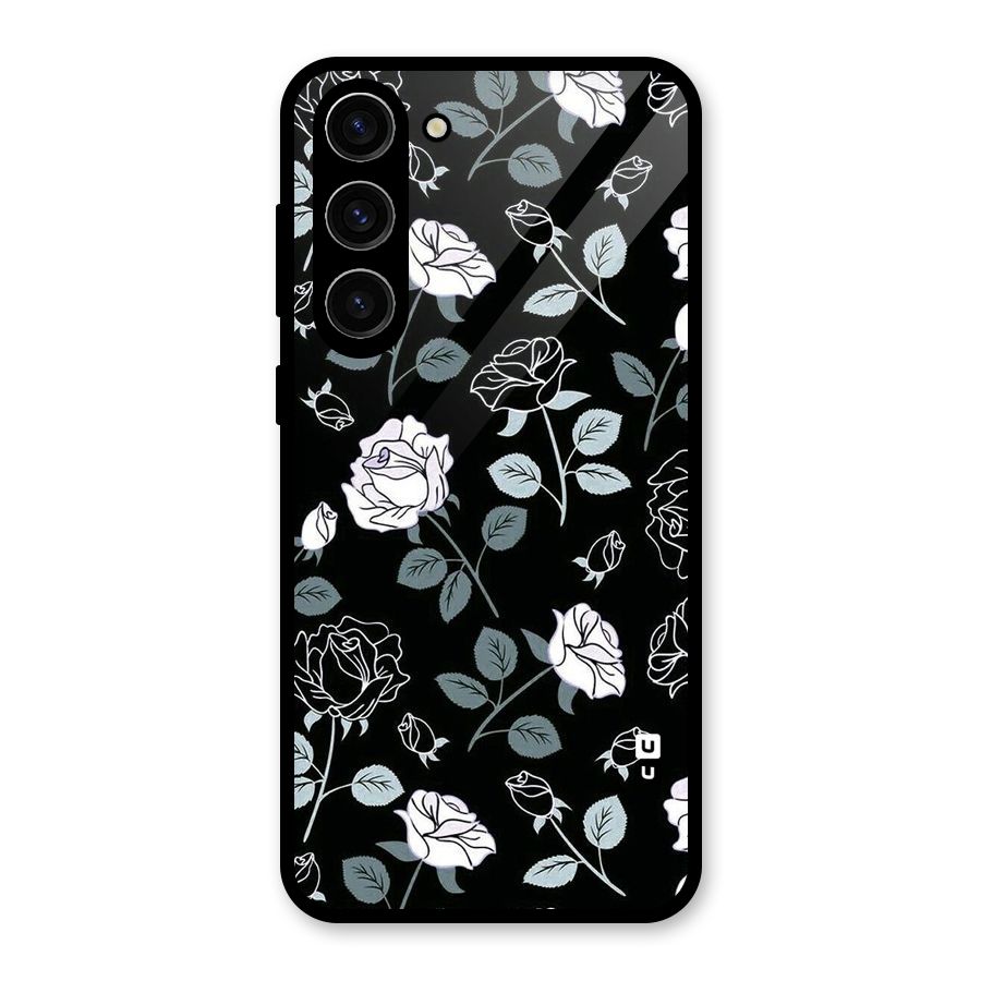 Black Artsy Bloom Glass Back Case for Galaxy S23 Plus