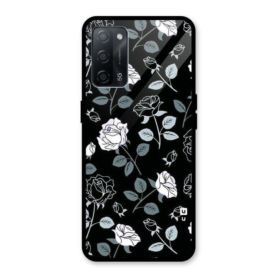 Black Artsy Bloom Glass Back Case for Oppo A53s 5G