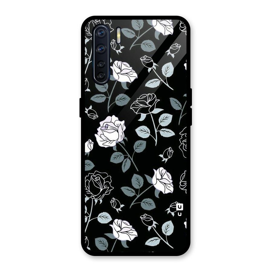 Black Artsy Bloom Glass Back Case for Oppo F15