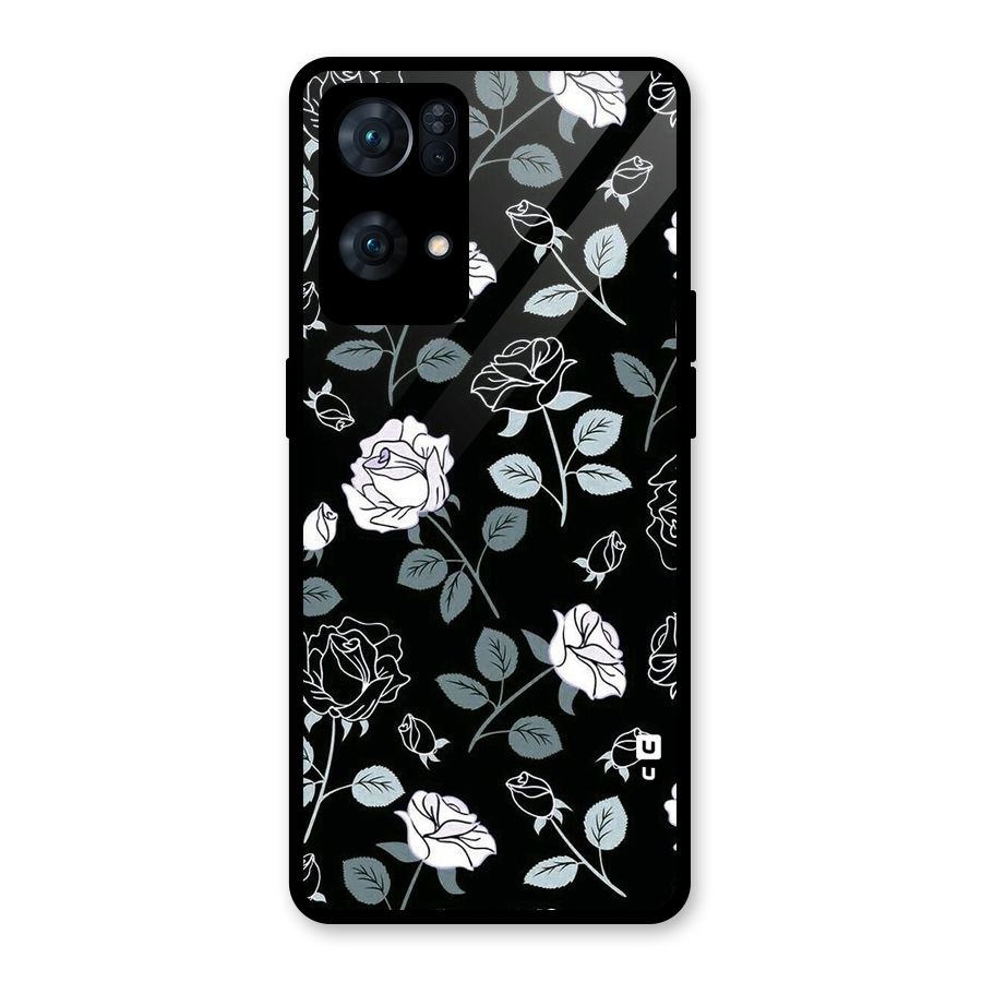 Black Artsy Bloom Glass Back Case for Oppo Reno7 Pro 5G