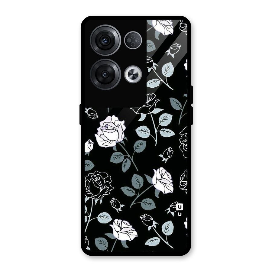 Black Artsy Bloom Glass Back Case for Oppo Reno8 Pro 5G