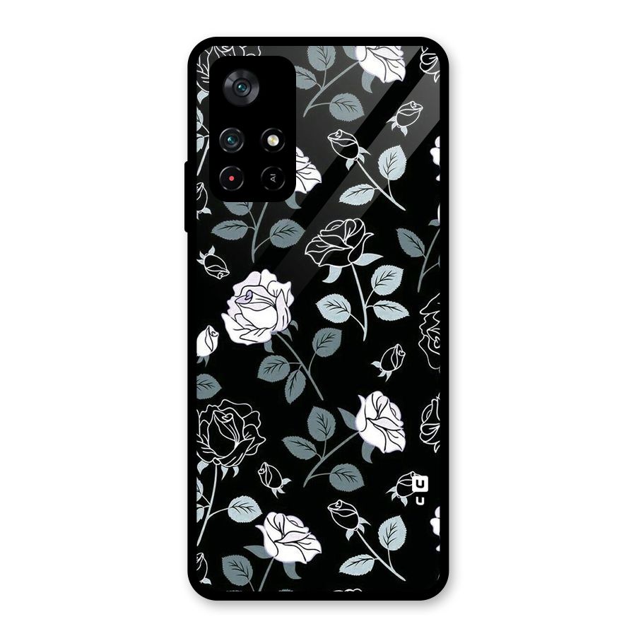 Black Artsy Bloom Glass Back Case for Poco M4 Pro 5G