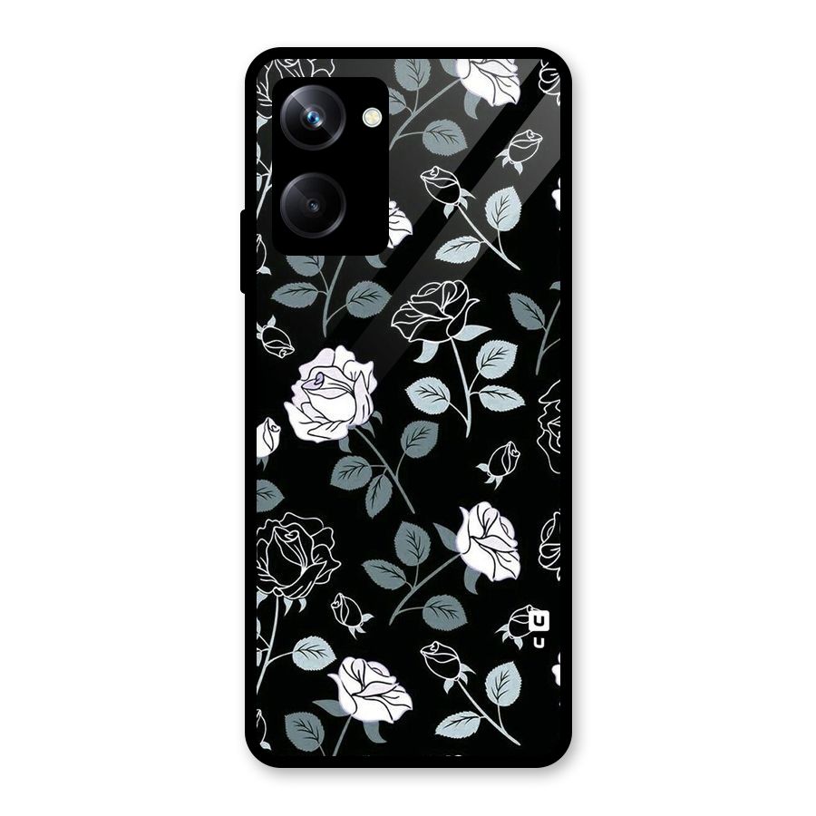 Black Artsy Bloom Glass Back Case for Realme 10 Pro