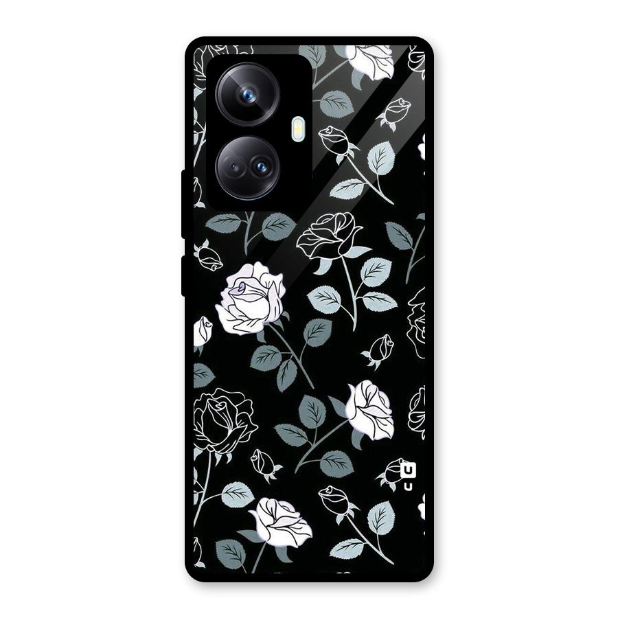 Black Artsy Bloom Glass Back Case for Realme 10 Pro Plus