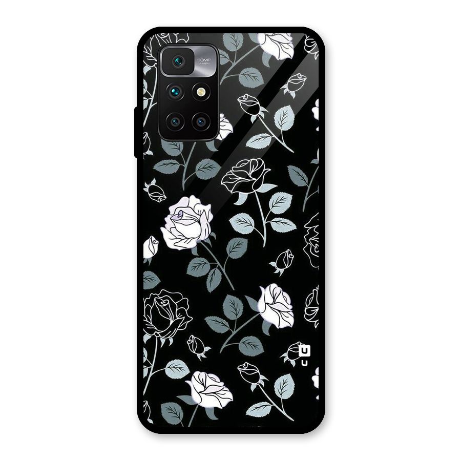 Black Artsy Bloom Glass Back Case for Redmi 10 Prime
