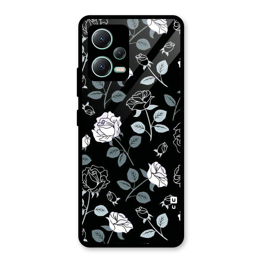 Black Artsy Bloom Glass Back Case for Redmi Note 12 5G