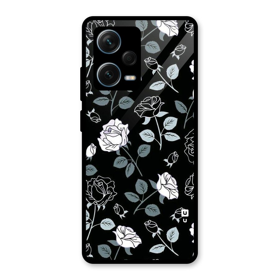 Black Artsy Bloom Glass Back Case for Redmi Note 12 Pro Plus 5G