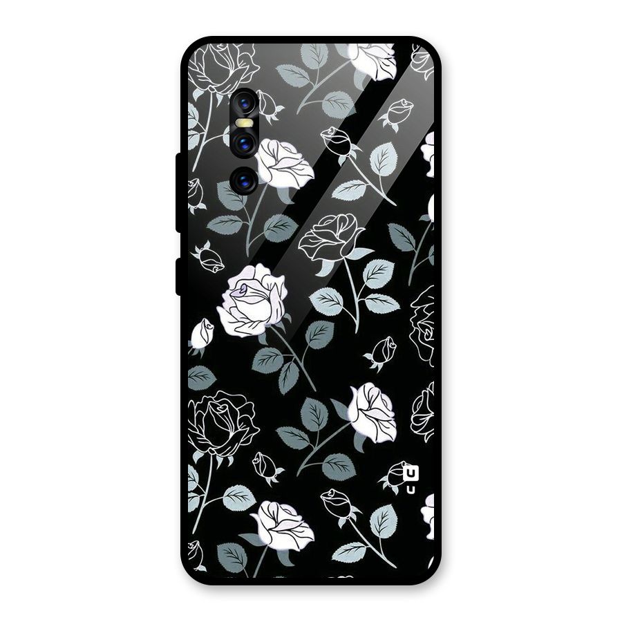 Black Artsy Bloom Glass Back Case for Vivo V15 Pro