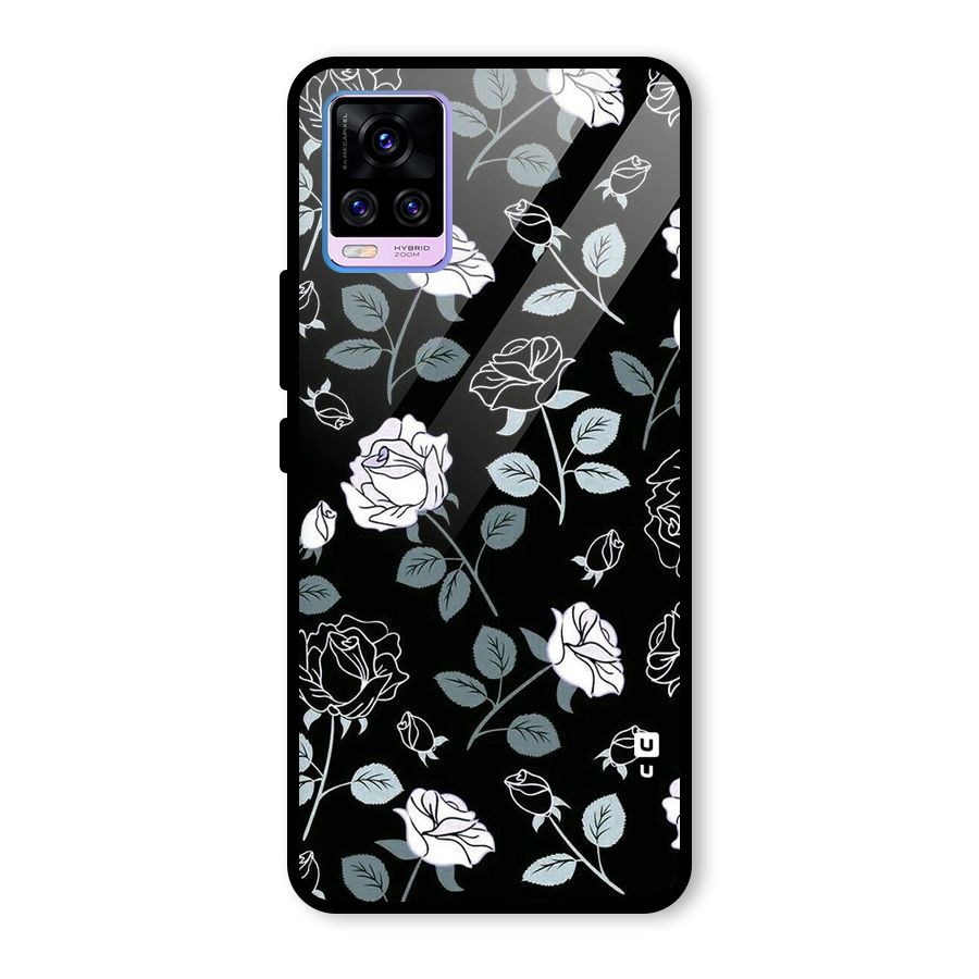 Black Artsy Bloom Glass Back Case for Vivo V20 Pro