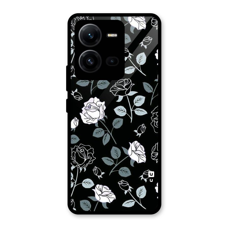 Black Artsy Bloom Glass Back Case for Vivo V25