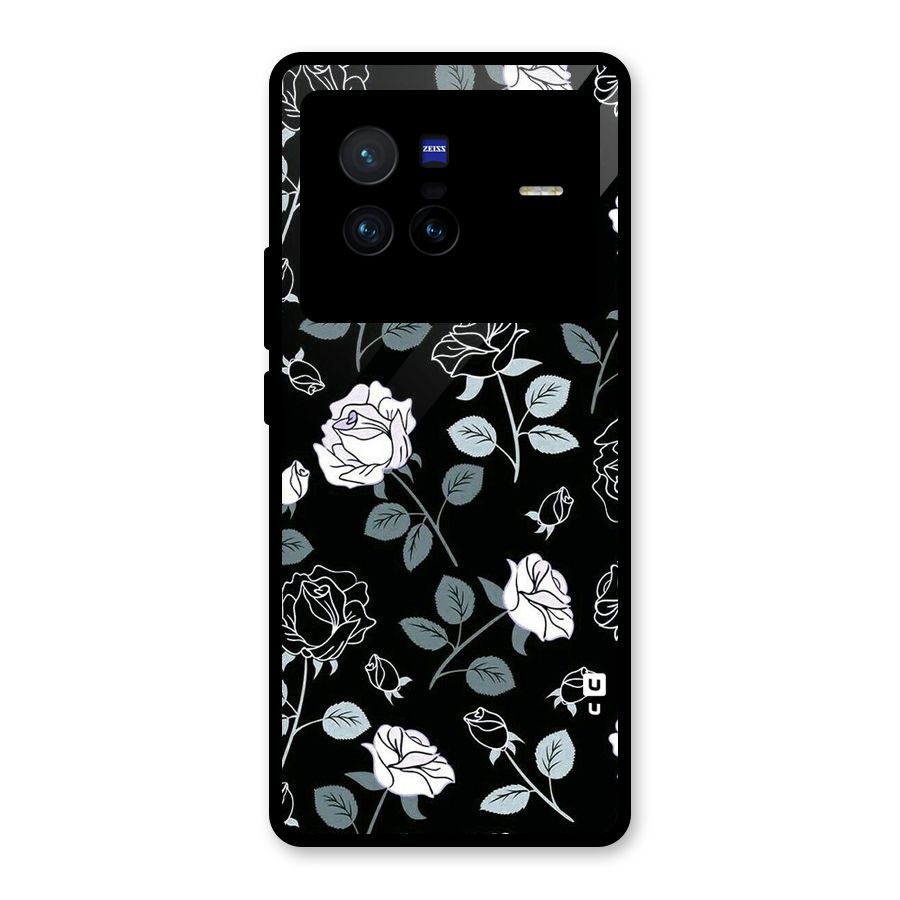 Black Artsy Bloom Glass Back Case for Vivo X80