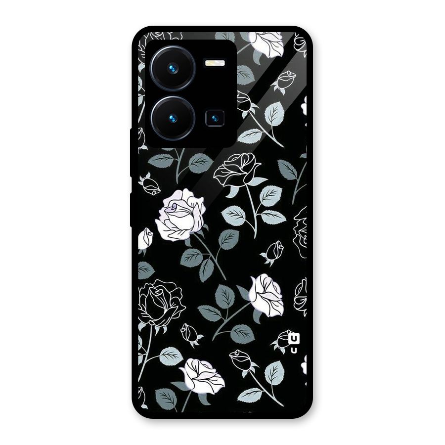Black Artsy Bloom Glass Back Case for Vivo Y35