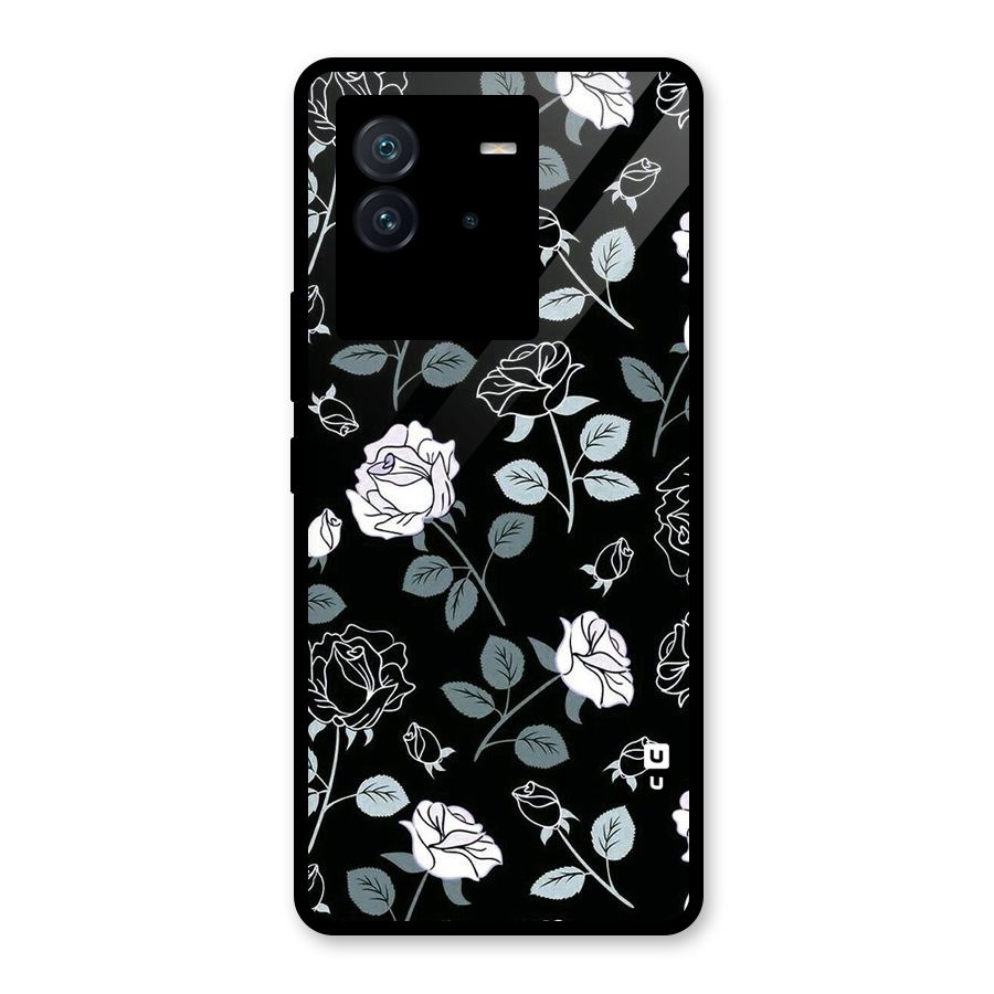 Black Artsy Bloom Glass Back Case for Vivo iQOO Neo 6 5G