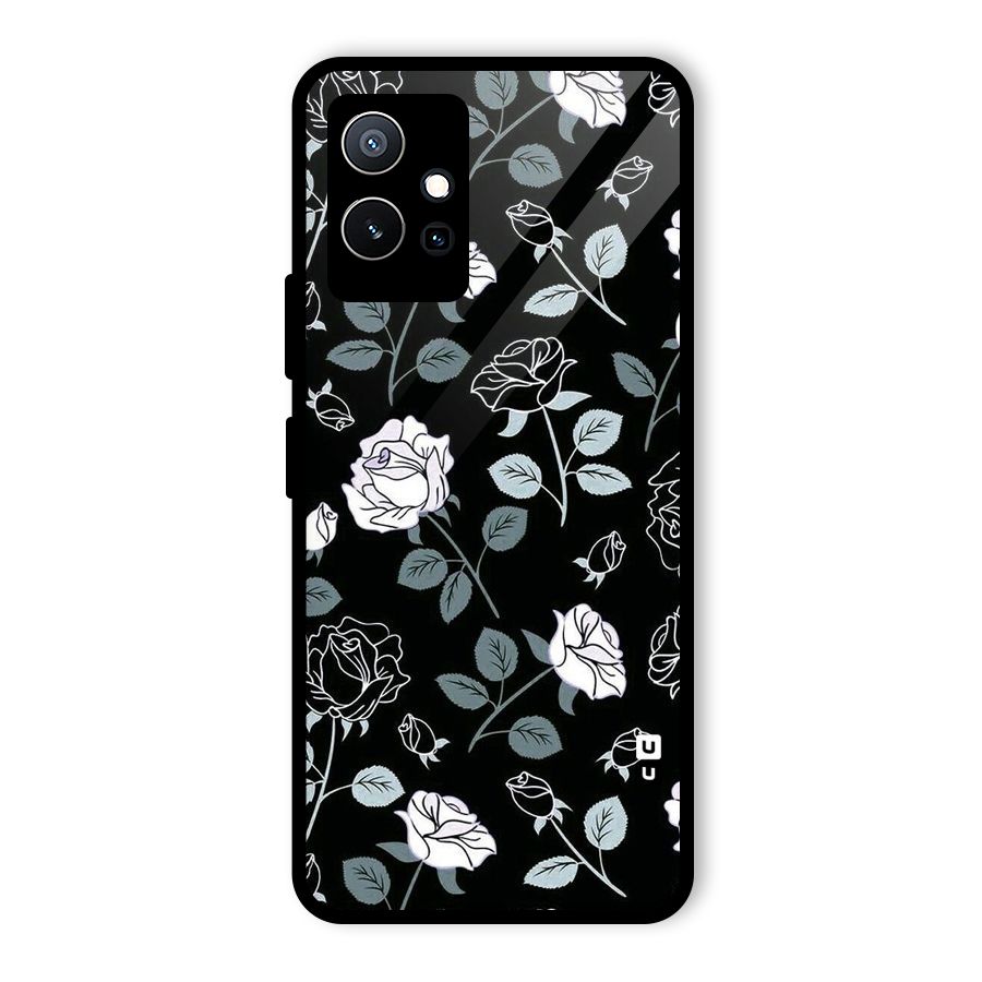 Black Artsy Bloom Glass Back Case for Vivo iQOO Z6