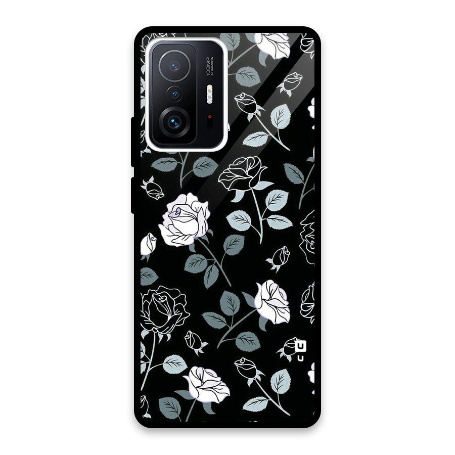 Black Artsy Bloom Glass Back Case for Xiaomi 11T Pro