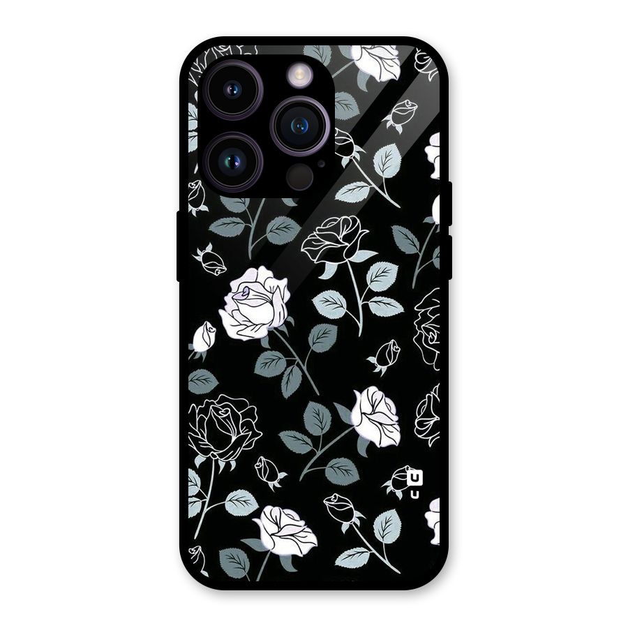 Black Artsy Bloom Glass Back Case for iPhone 14 Pro