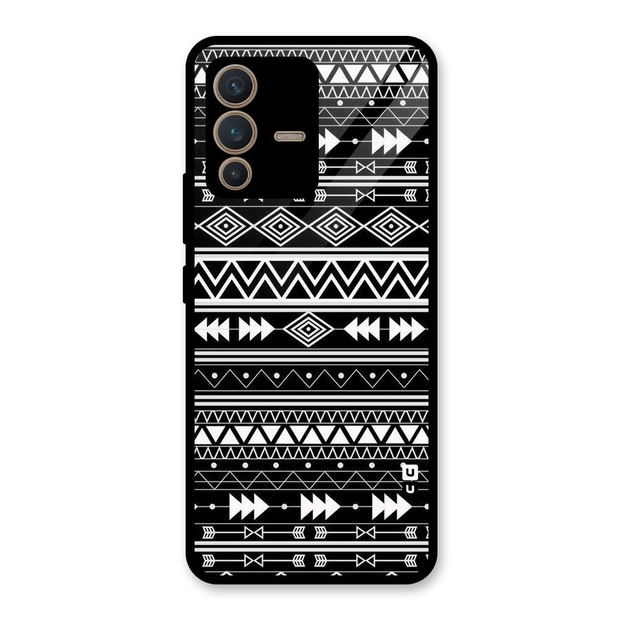 Black Aztec Creativity Glass Back Case for Vivo V23 5G