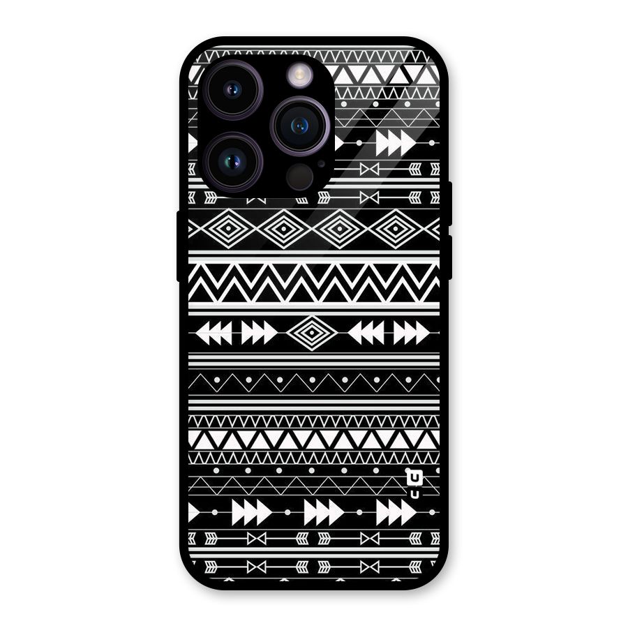Black Aztec Creativity Glass Back Case for iPhone 14 Pro