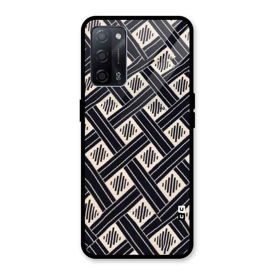 Black Beige Criscros Glass Back Case for Oppo A53s 5G