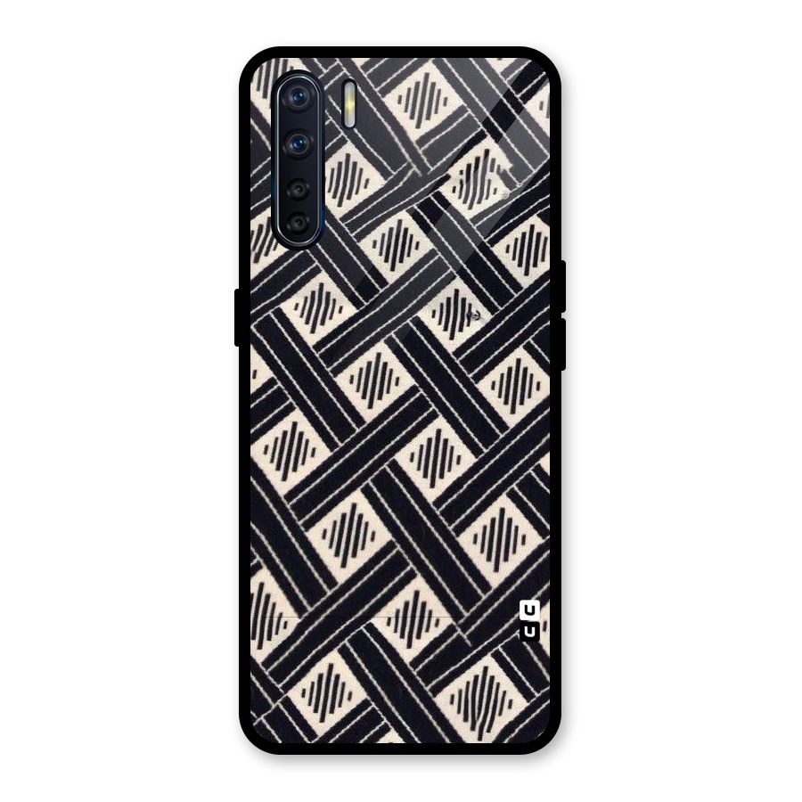 Black Beige Criscros Glass Back Case for Oppo F15