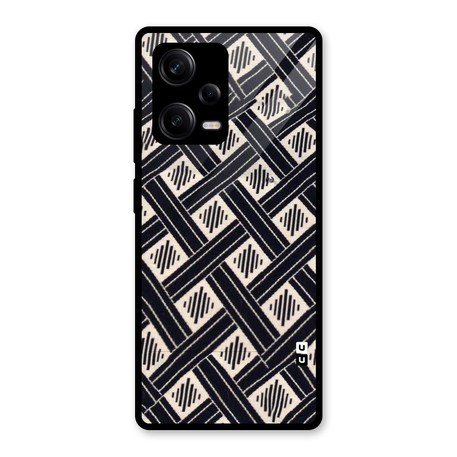 Black Beige Criscros Glass Back Case for Redmi Note 12 Pro
