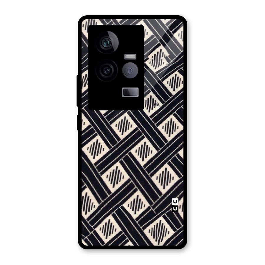Black Beige Criscros Glass Back Case for Vivo iQOO 11 5G