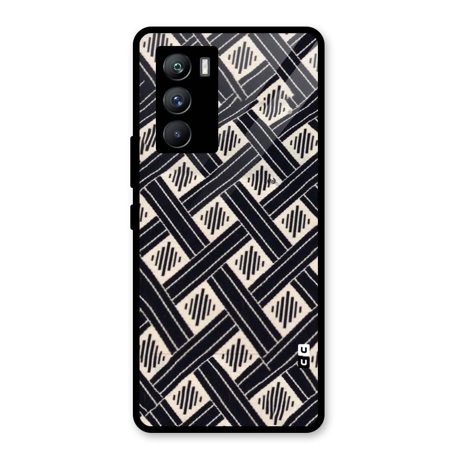 Black Beige Criscros Glass Back Case for Vivo iQOO 9 SE