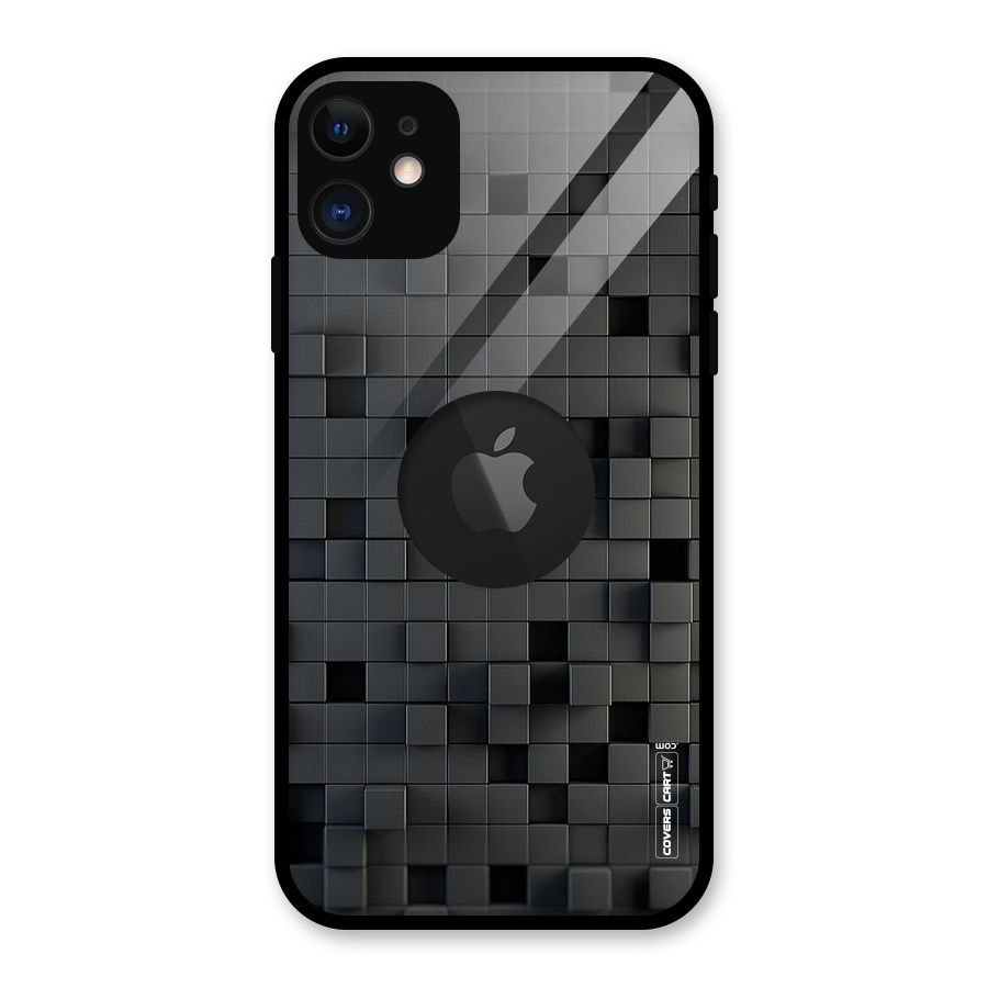 Black Bricks Glass Back Case for iPhone 11 Logo Cut