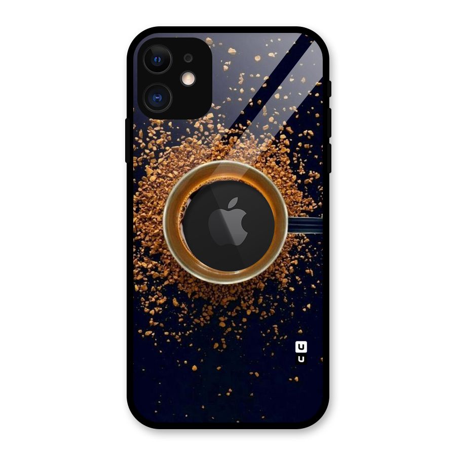 Black Coffee Glass Back Case for iPhone 11 Logo Cut
