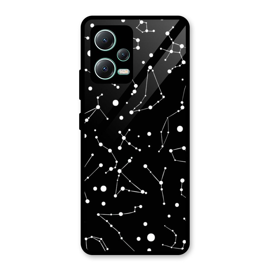 Black Constellation Pattern Glass Back Case for Redmi Note 12 5G