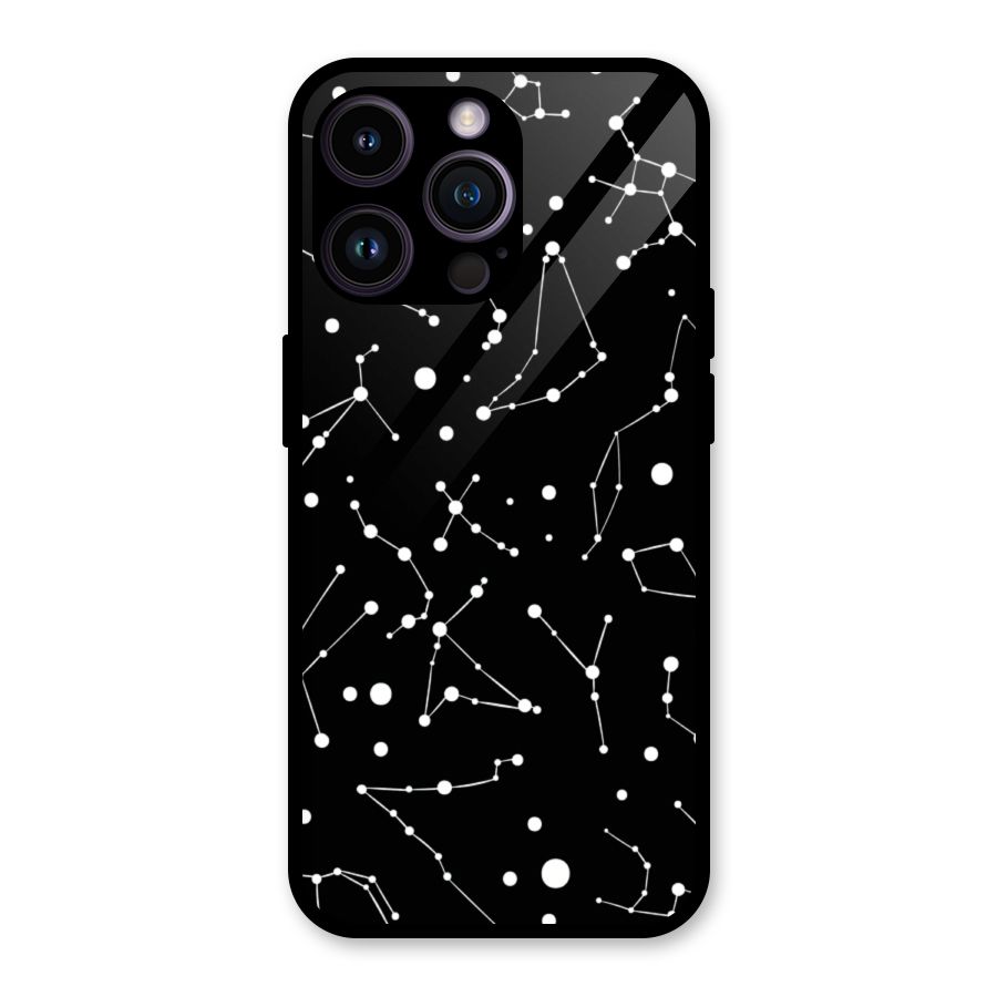Black Constellation Pattern Glass Back Case for iPhone 14 Pro Max
