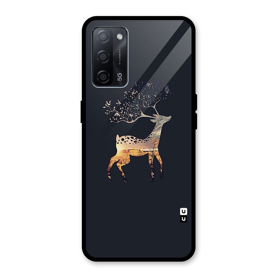 Black Deer Glass Back Case for Oppo A53s 5G