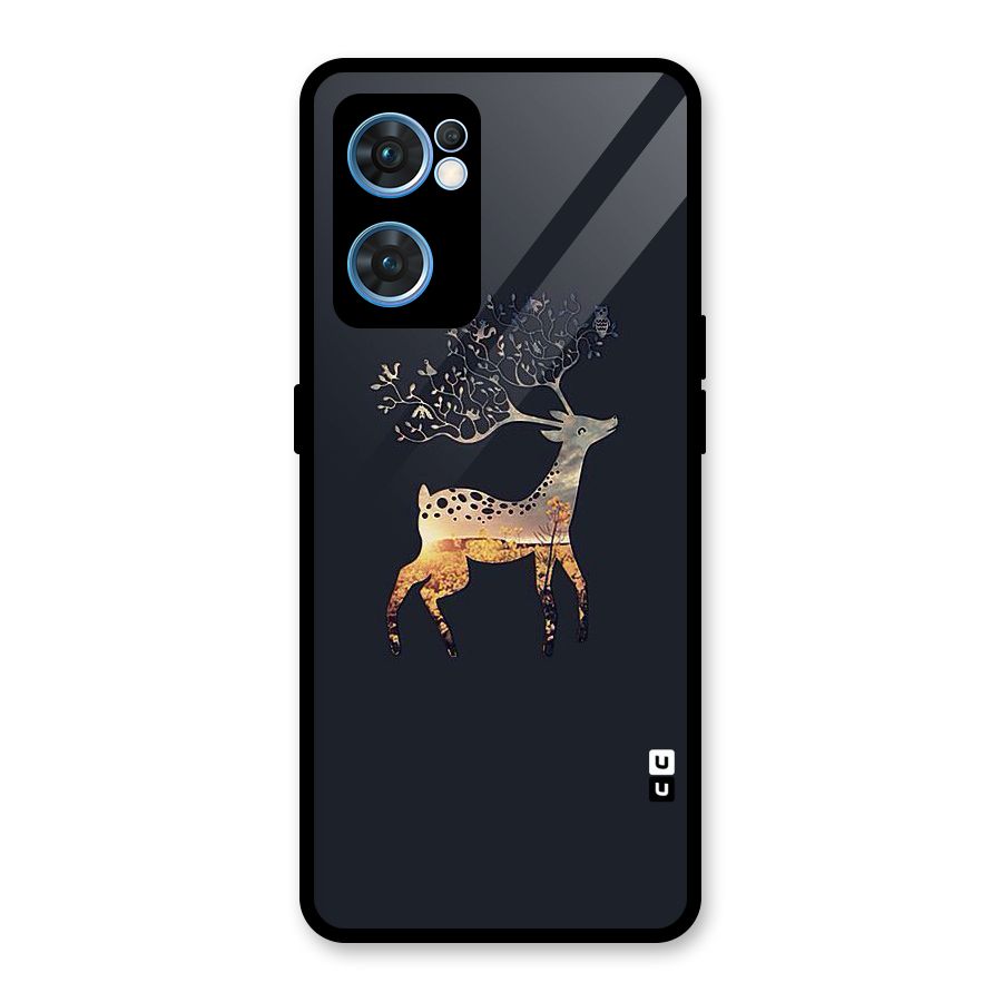 Black Deer Glass Back Case for Oppo Reno7 5G