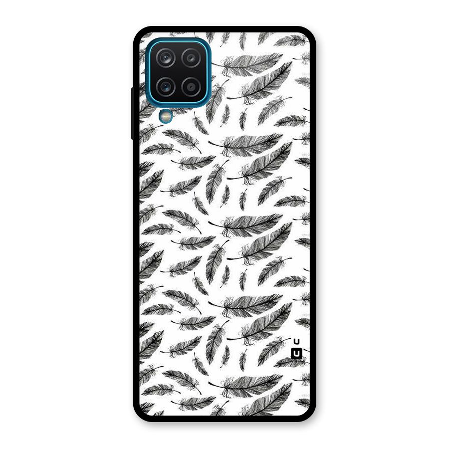 Black Feather Glass Back Case for Galaxy A12