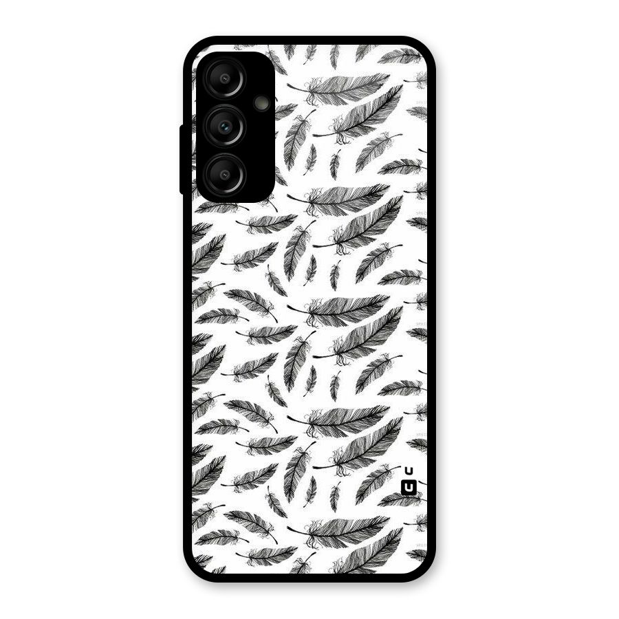 Black Feather Glass Back Case for Galaxy A14 5G