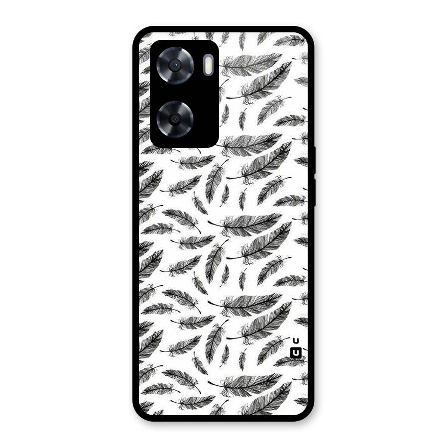 Black Feather Glass Back Case for Oppo A57 2022