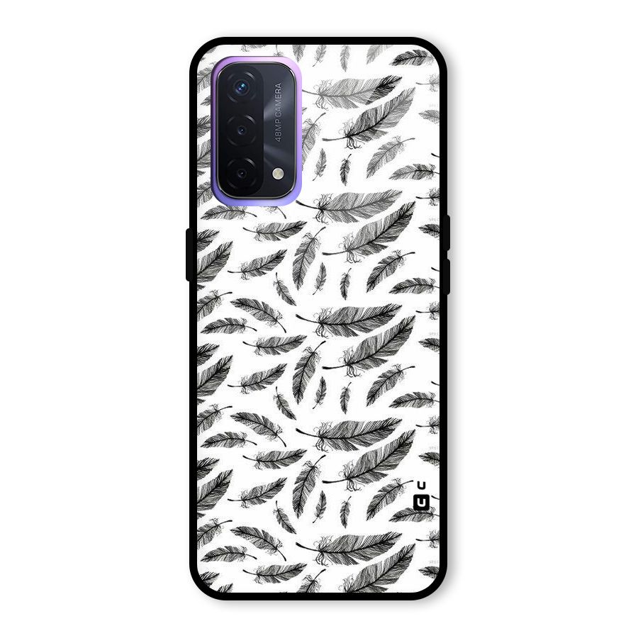 Black Feather Glass Back Case for Oppo A74 5G