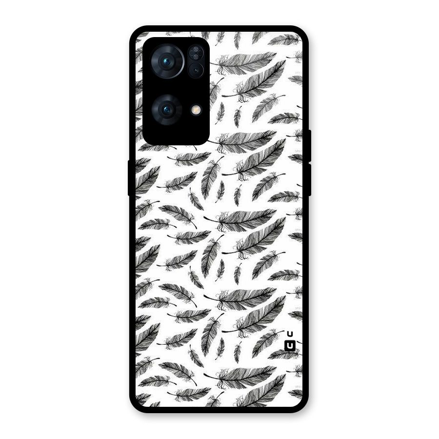 Black Feather Glass Back Case for Oppo Reno7 Pro 5G