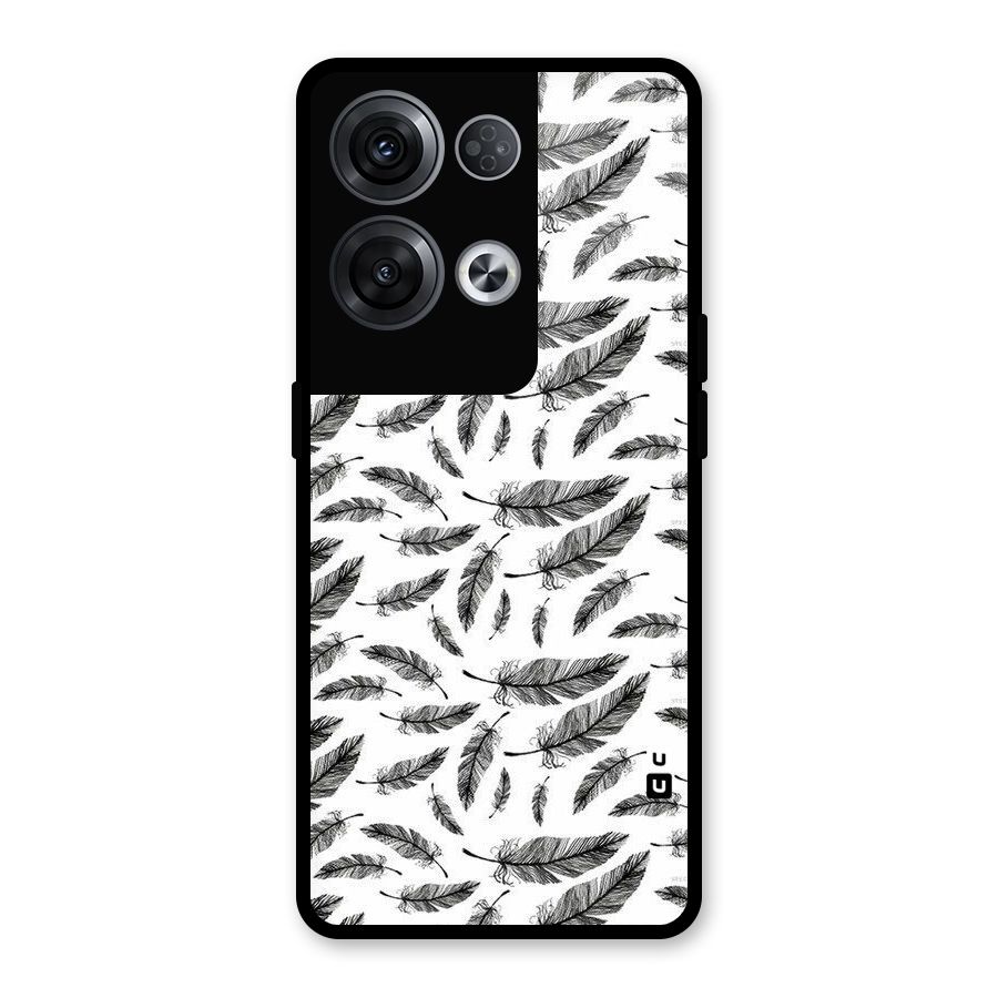 Black Feather Glass Back Case for Oppo Reno8 Pro 5G