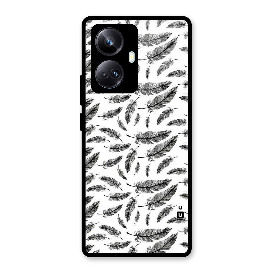 Black Feather Glass Back Case for Realme 10 Pro Plus