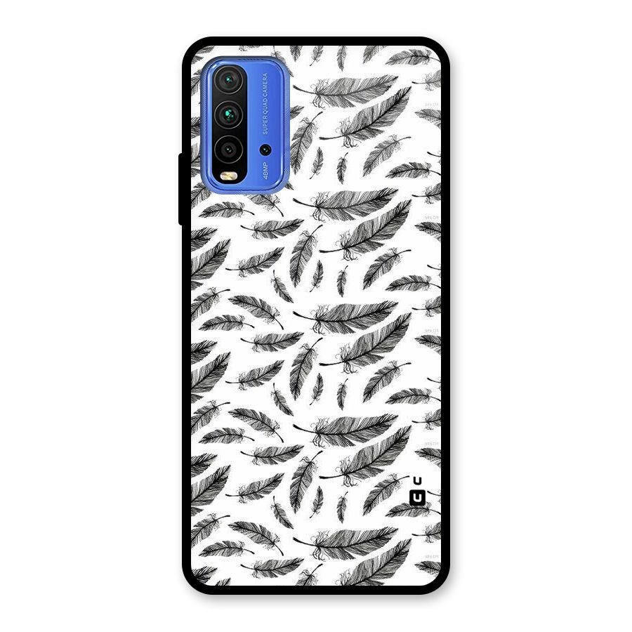 Black Feather Glass Back Case for Redmi 9 Power