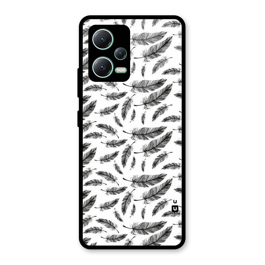 Black Feather Glass Back Case for Redmi Note 12 5G