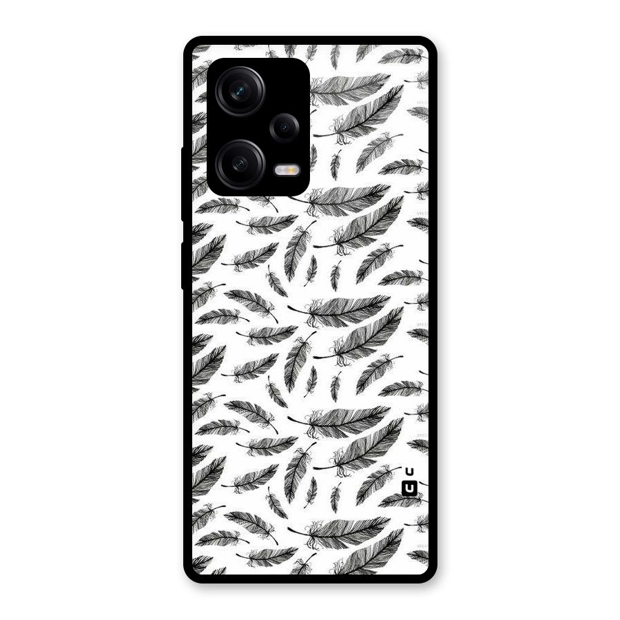 Black Feather Glass Back Case for Redmi Note 12 Pro