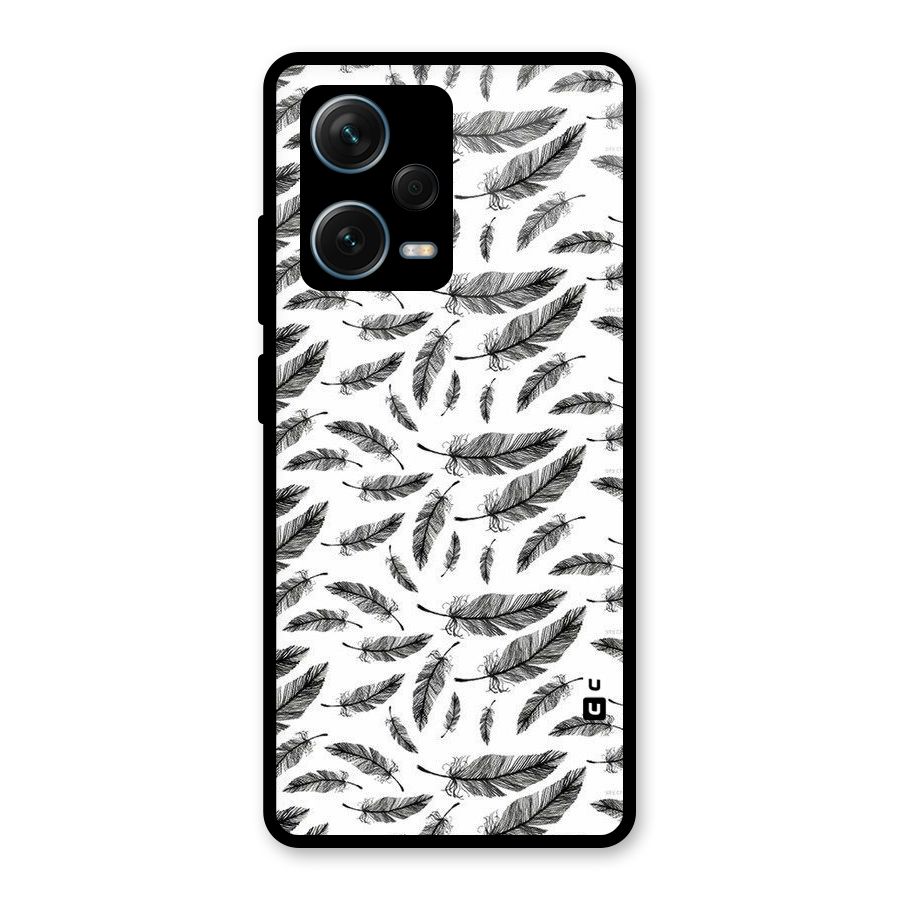 Black Feather Glass Back Case for Redmi Note 12 Pro Plus 5G