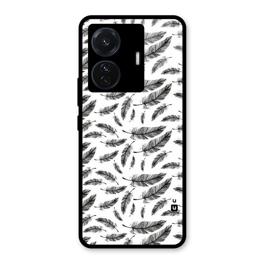 Black Feather Glass Back Case for Vivo T1 Pro